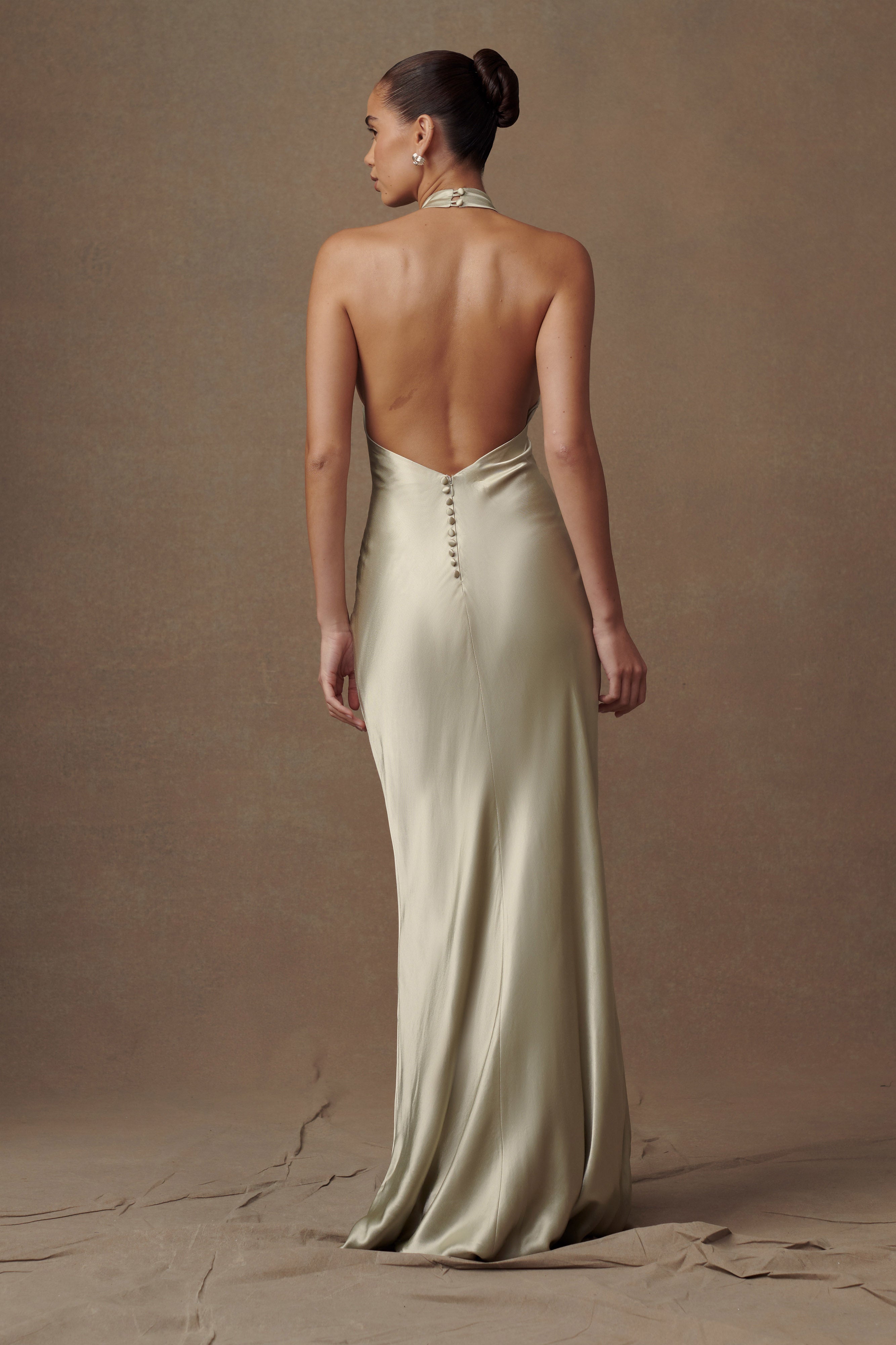 Esther Yanardöner Saten Cowl Maxi Elbise - Adaçayı