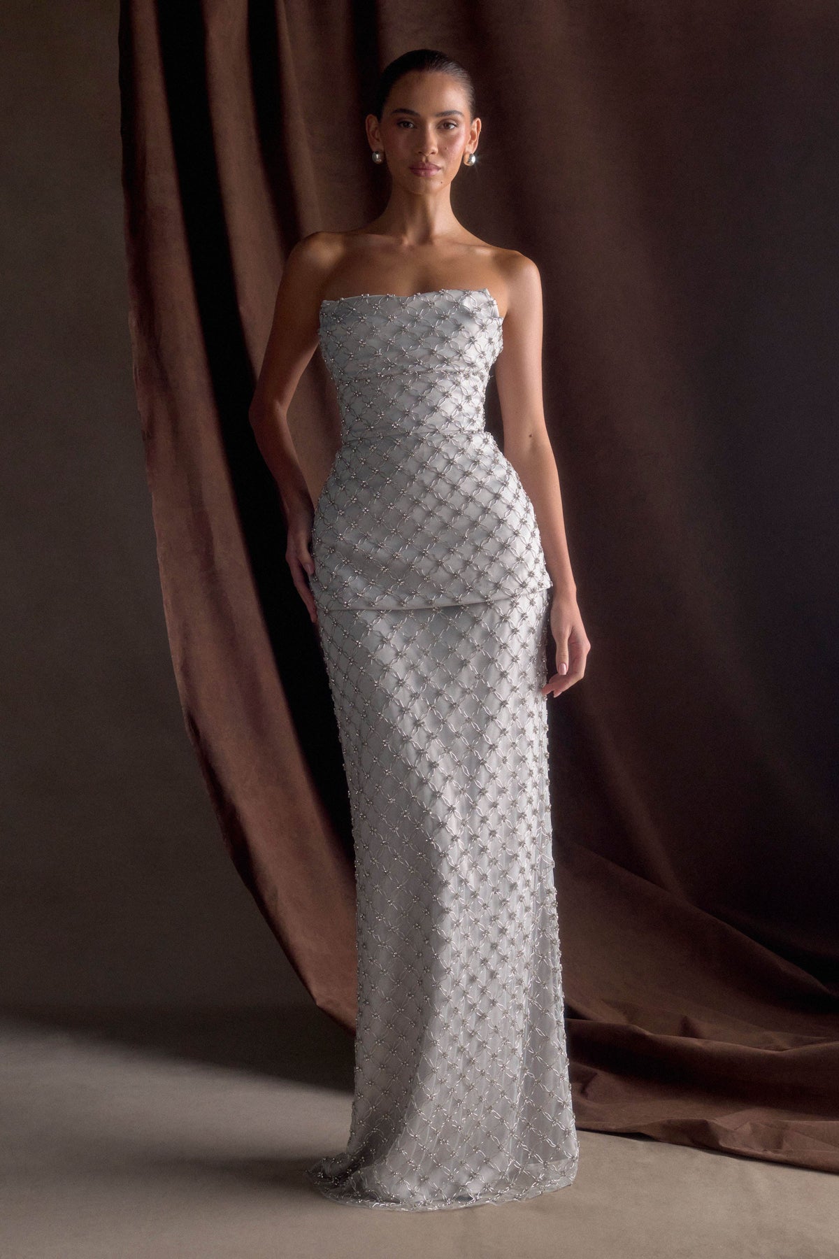 Zuri El Boncuklu Peplum Korse - Gümüş