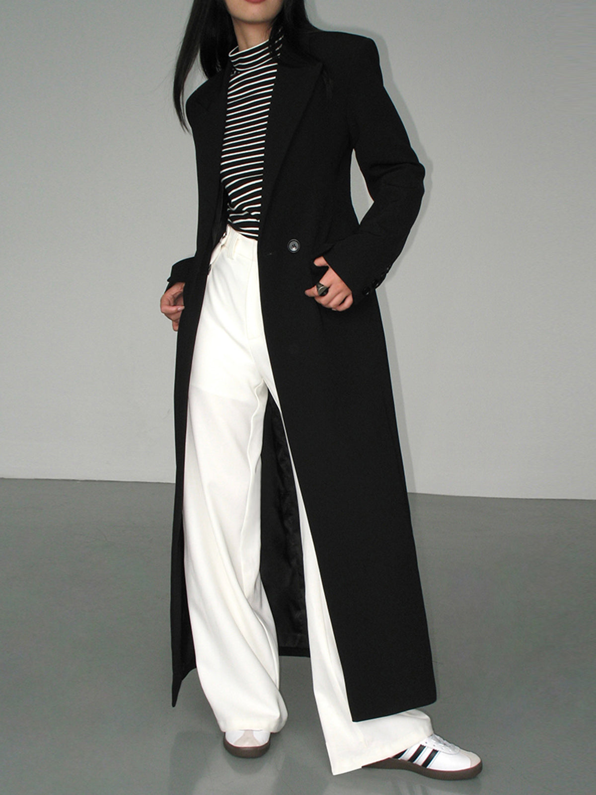 Yaka Cepli Blazer Ceket Siyah Uzun Kol Elegant