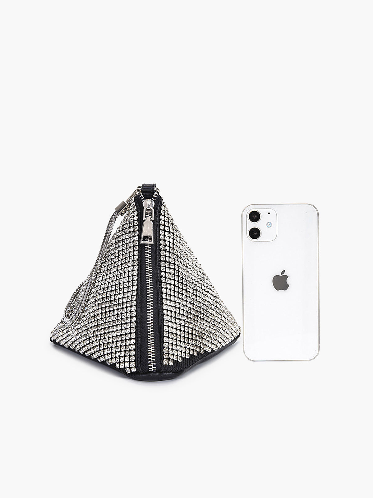 Rhinestone Üçgen Mini Çanta Gümüş Taşlı