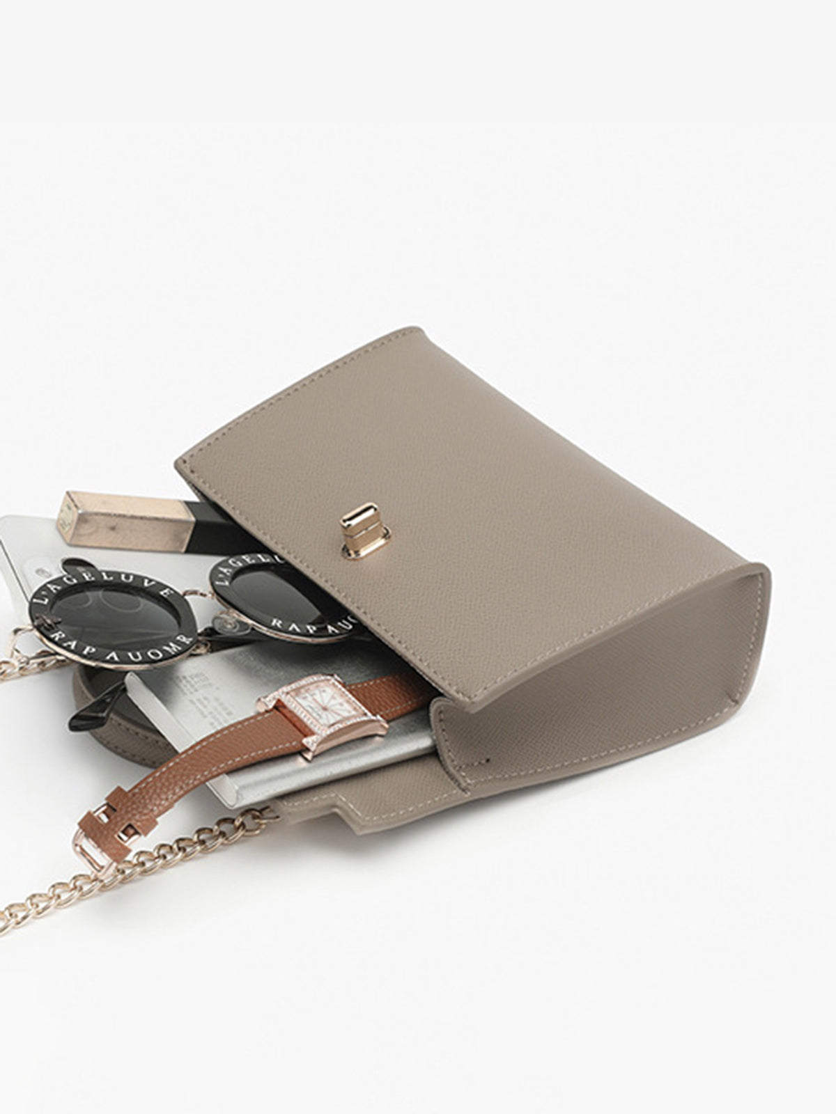 Mini Flap Çapraz Çanta Haki Altın Detaylı