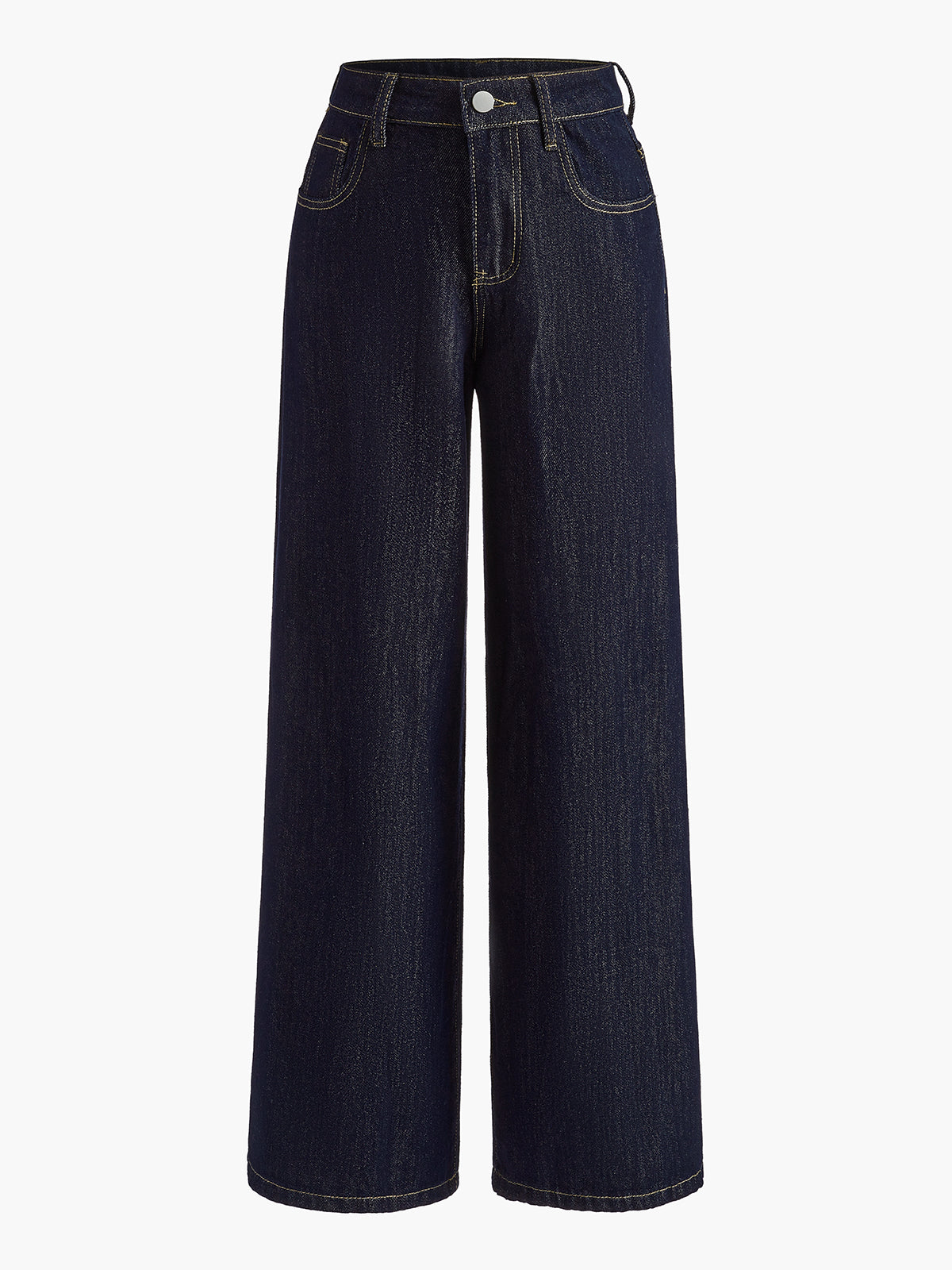 Vintage Bol Paça Denim Pantolon Lacivert Orta Bel