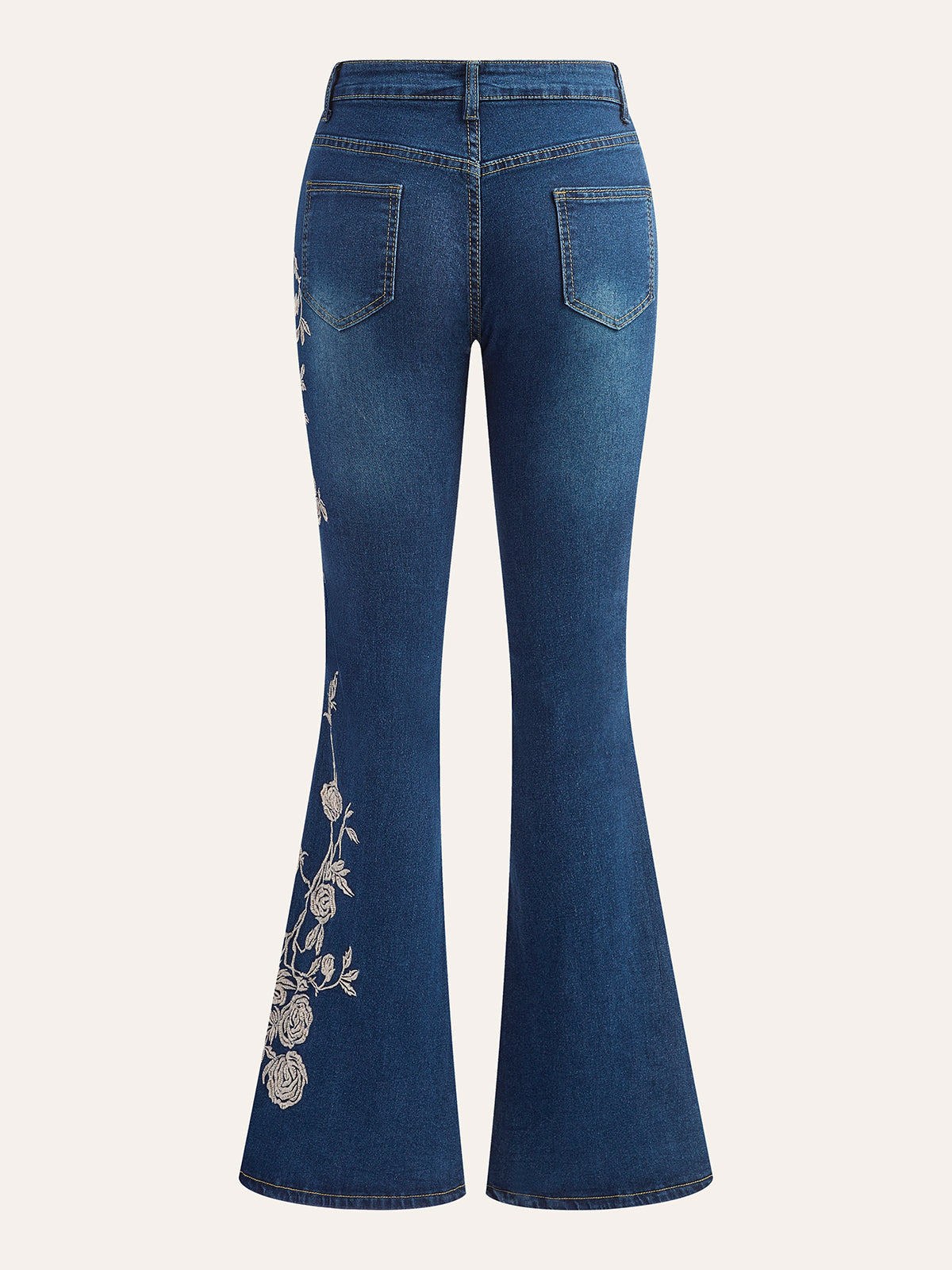 Nakışlı Orta Bel Sıfır Paça Jean Mavi Regular Fit
