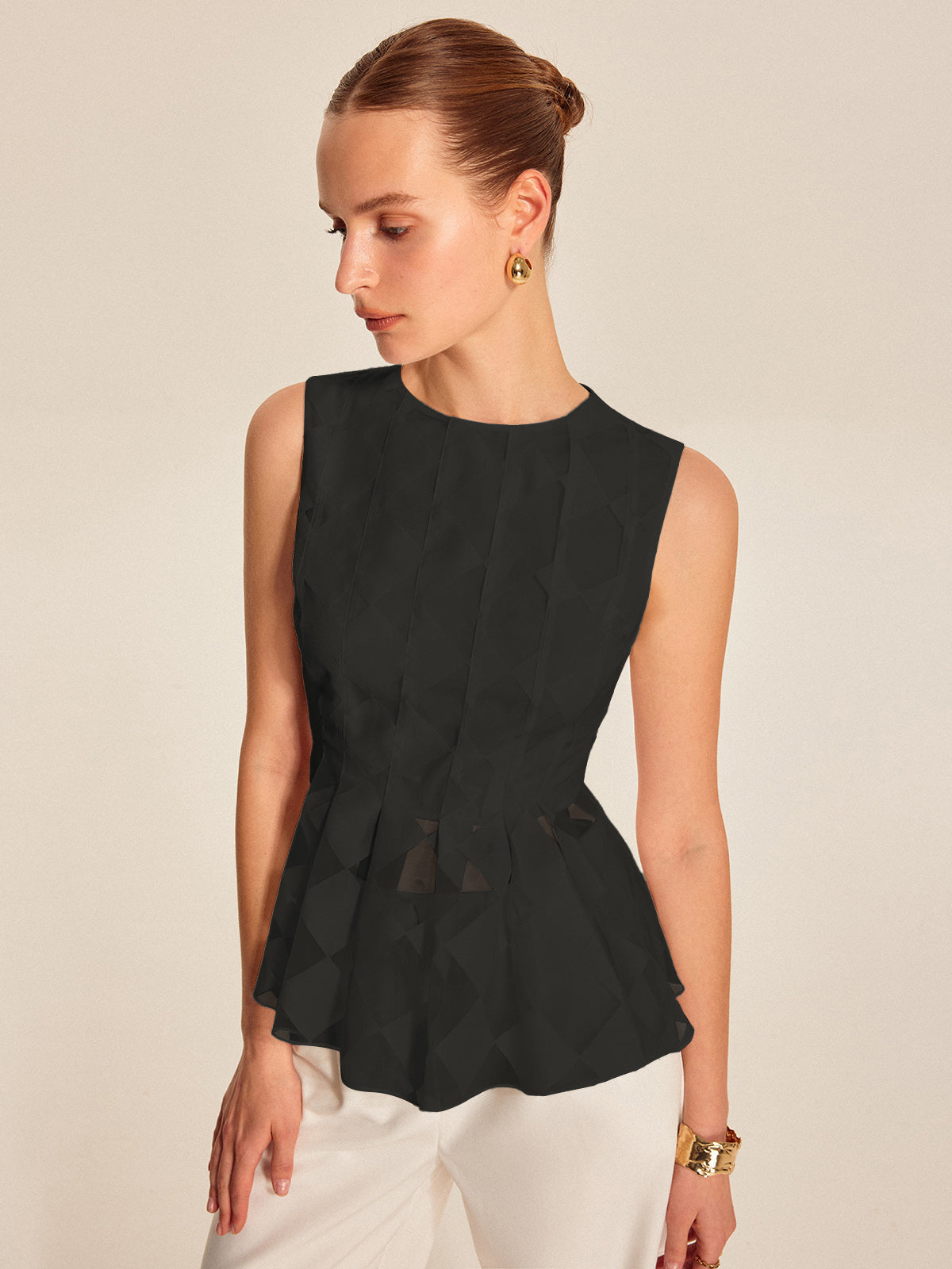 Yarı Şeffaf Geometrik Peplum Üst