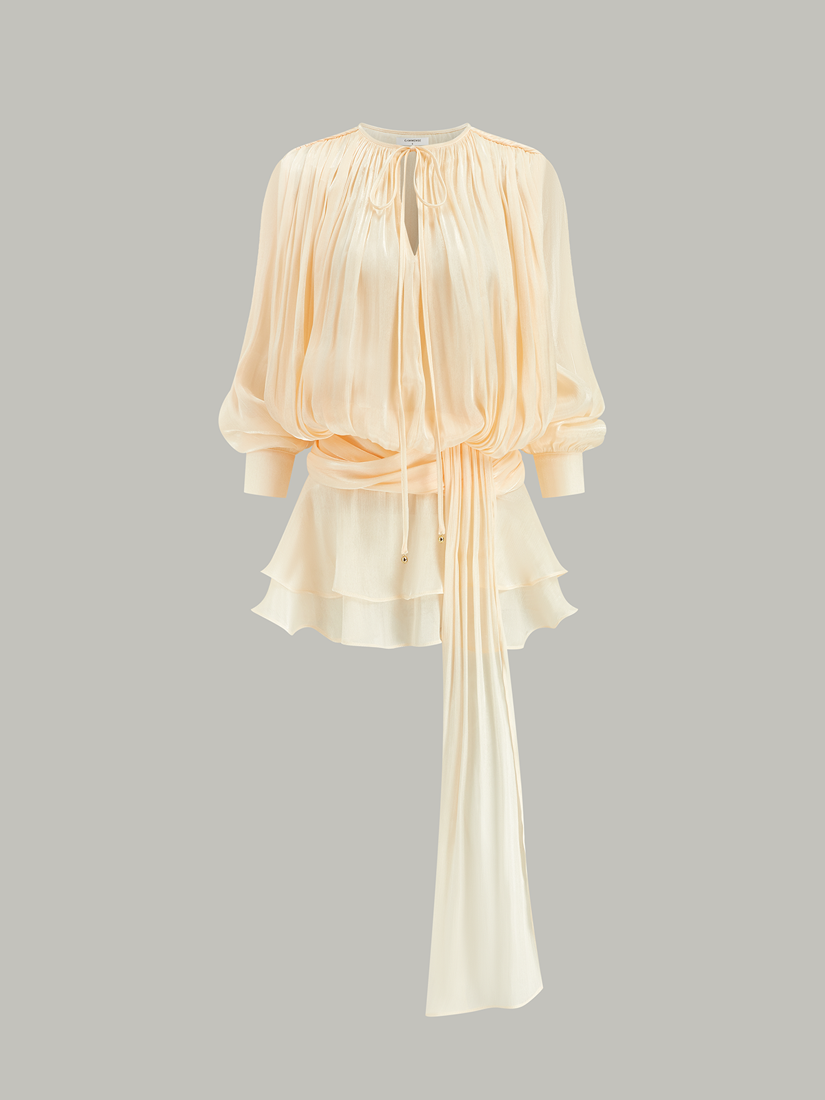 Çok Katlı Drape Mini Elbise Uzun Kollu Pembe