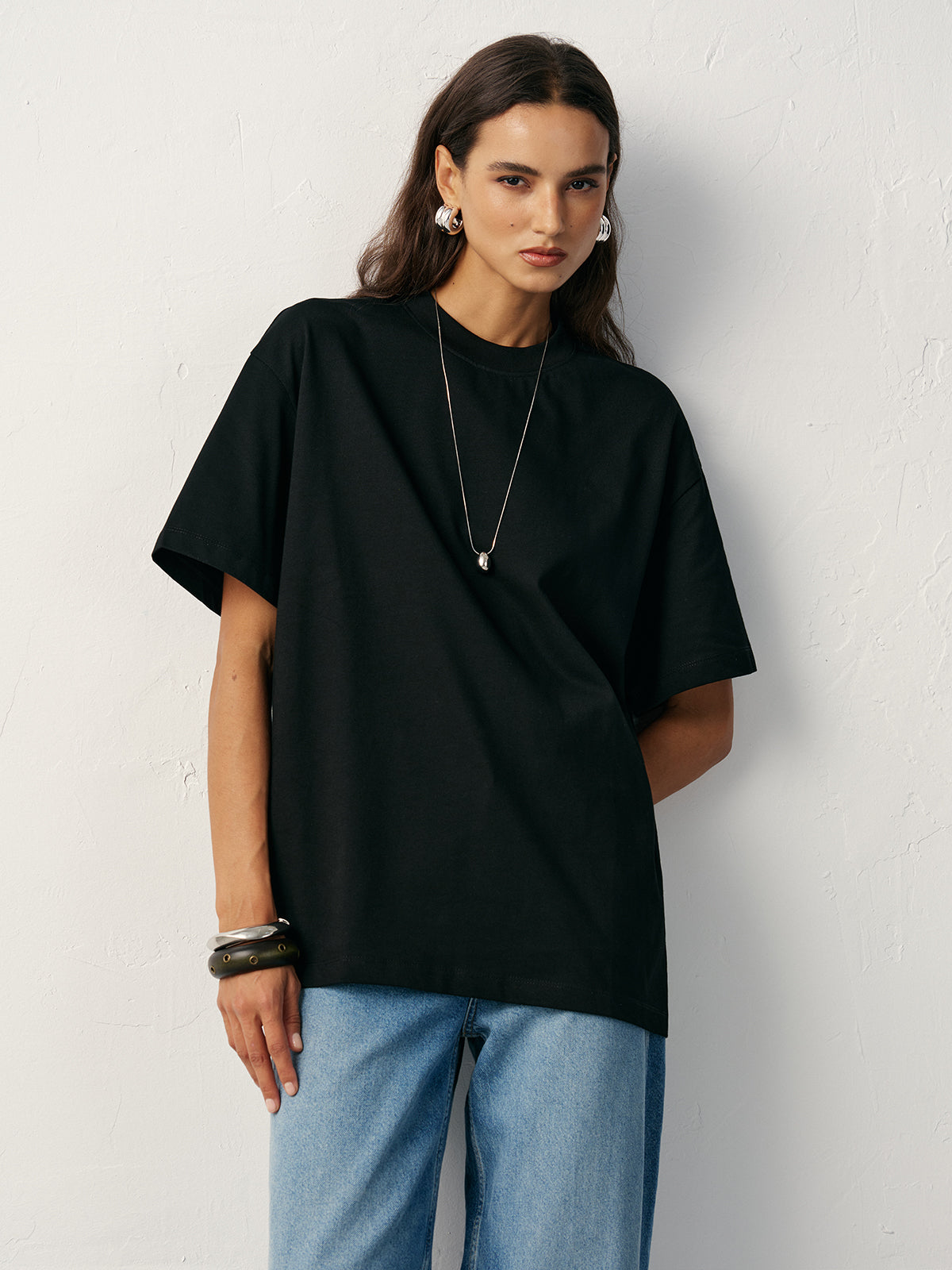 Basic Pamuk Oversize Tişört Bisiklet Yaka Kısa Kol
