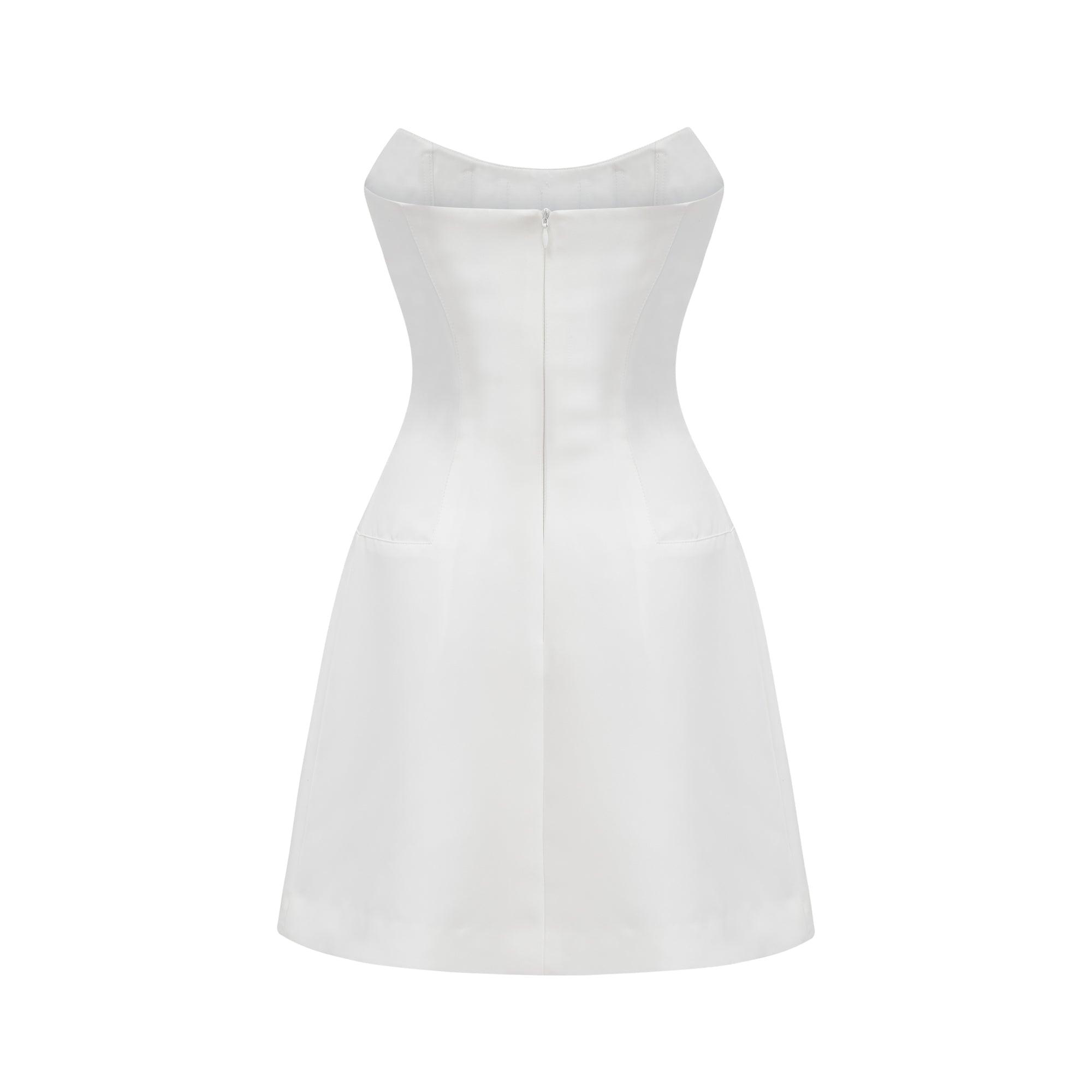 Radiance Elegance Beyaz Taş İşlemeli Straplez Mini Elbise