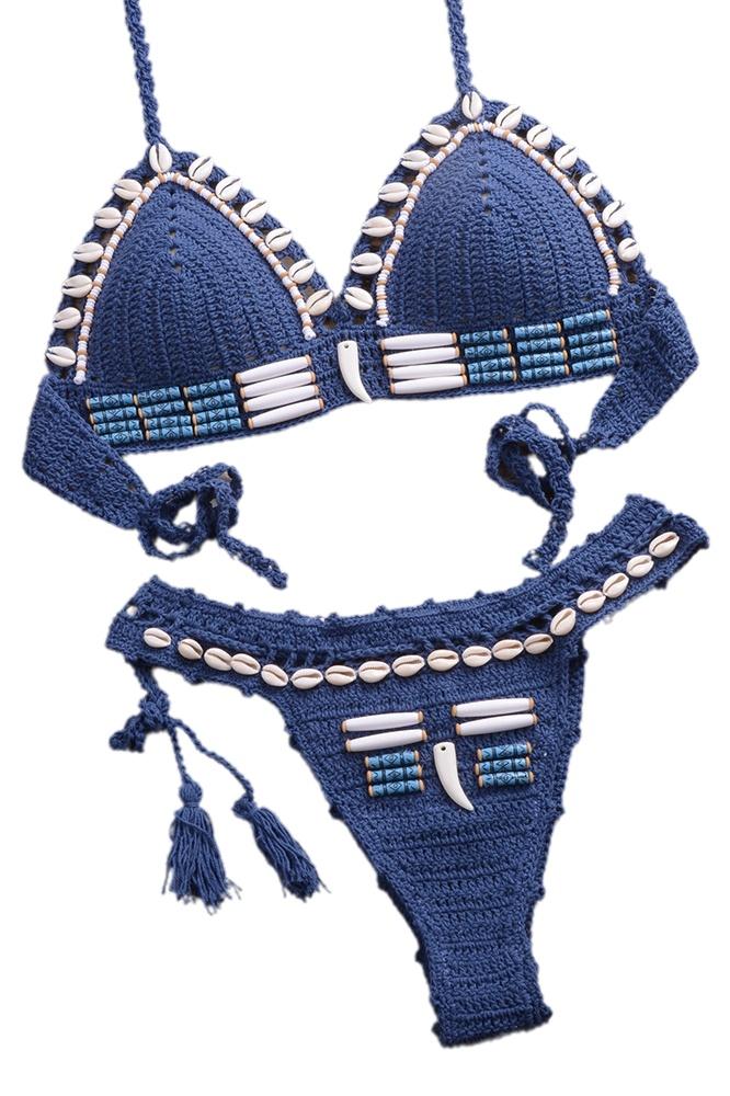 Sienna Örgü Retro Deniz Desenli Bikini