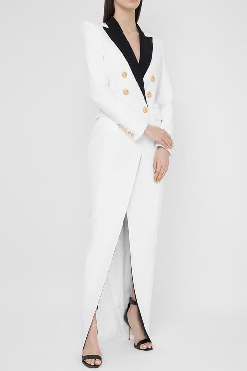 Silas Blok Renk Smokin Maxi Blazer Elbise