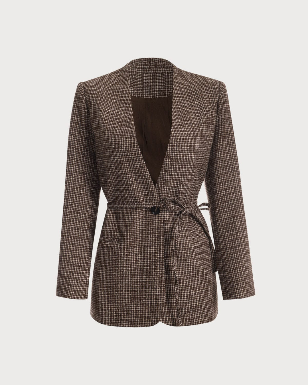 V Yaka Ekoseli Tek Düğmeli Blazer