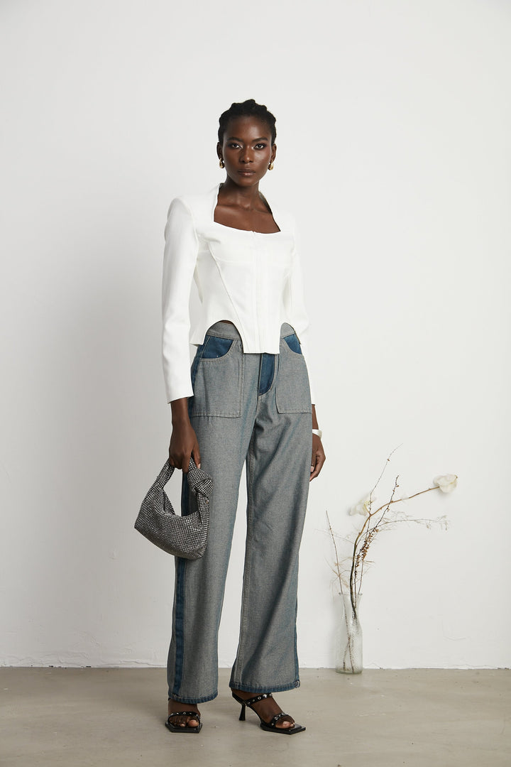 Clothilde Geniş Paça Panelli Jean Pantolon