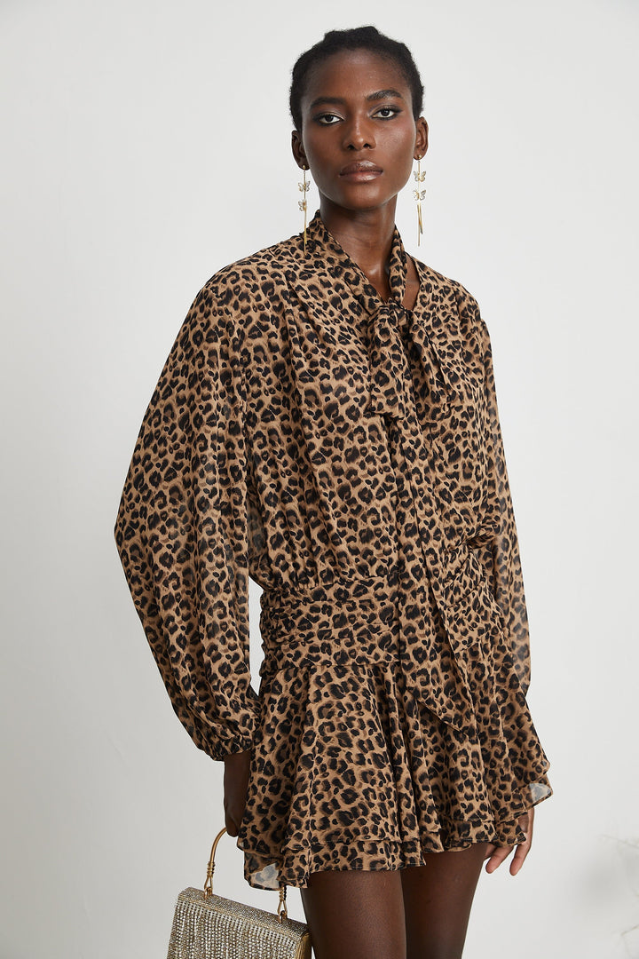 Laurence Leopar Desenli Mini Elbise