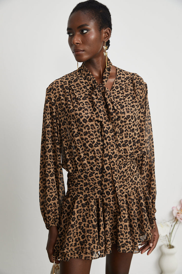 Laurence Leopar Desenli Mini Elbise