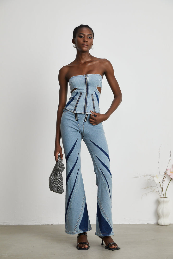 Inès Bloklu Denim Üst Ve Kot Pantolon Eşleştirme Seti