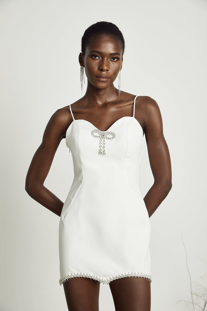 Stéphanie Kristal Fiyonklu Mini Elbise