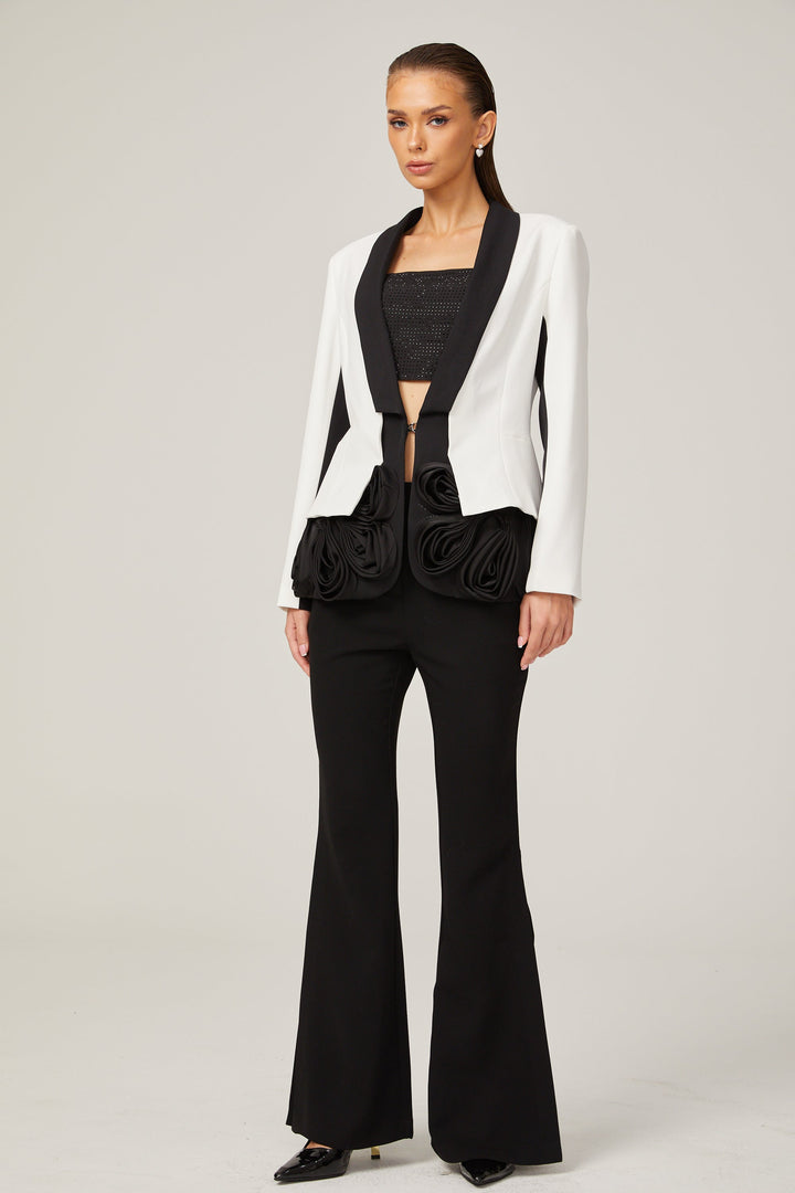 Jessica Beyaz 3 Boyutlu Yapraklı Katmanlı Blazer
