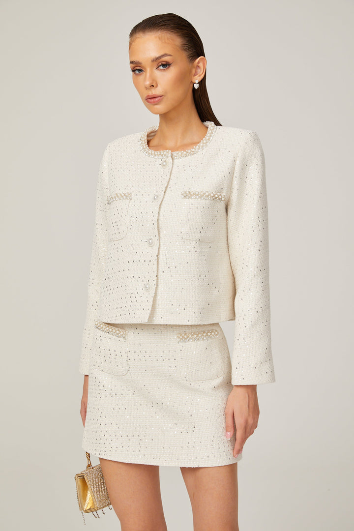Capucine Pullu Tüvit Ceket &amp; Etek Kombin Seti