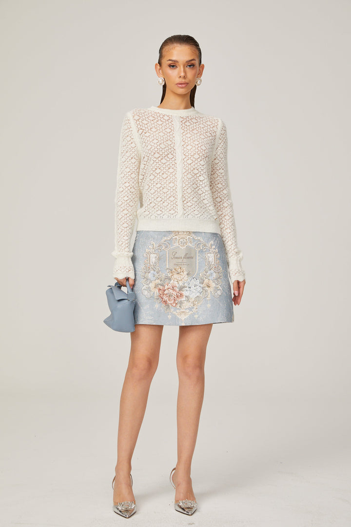 Amandine Beyaz Kesikli Örme Üst