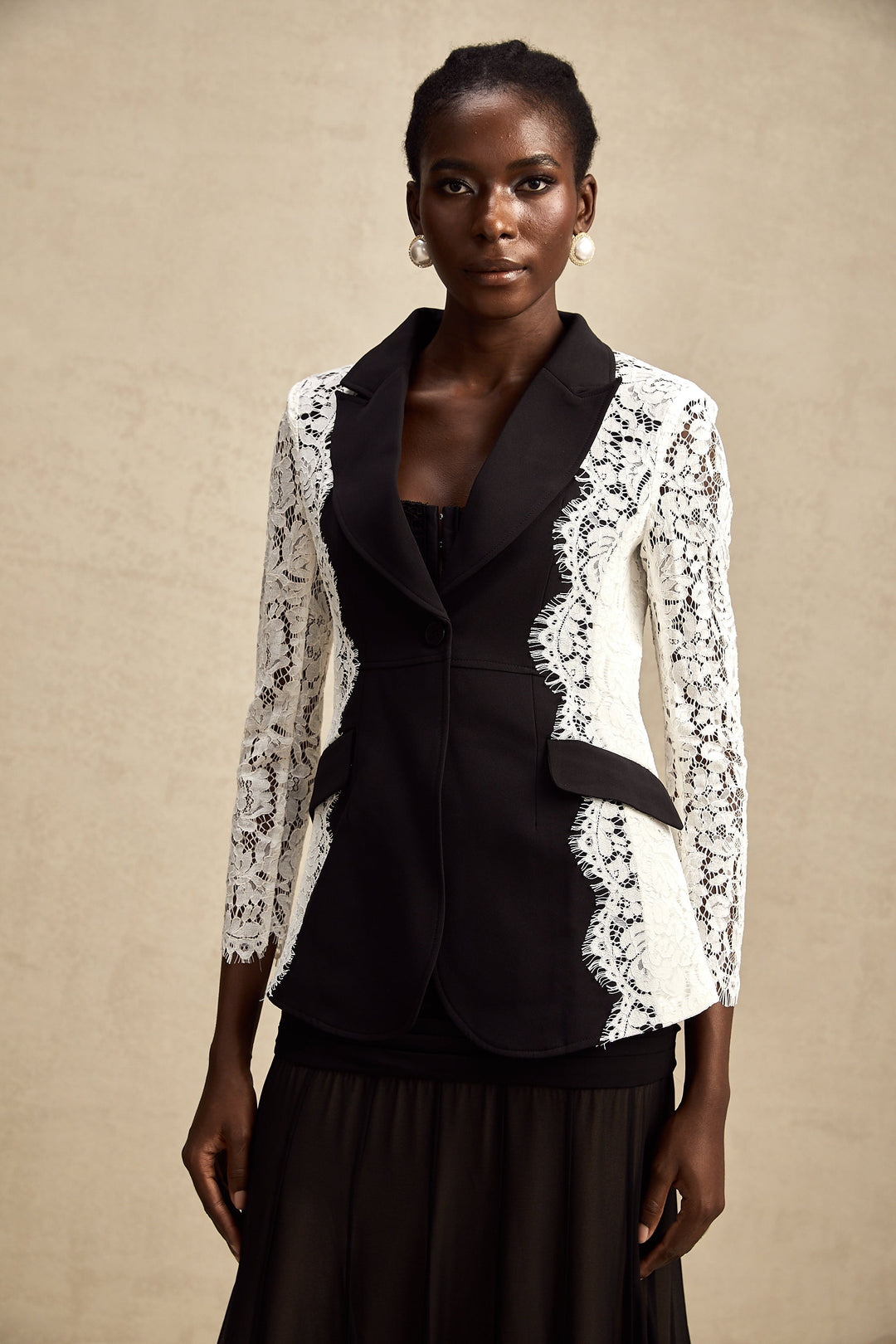 Sandrine Renk Bloklu, Dantel Detaylı Blazer