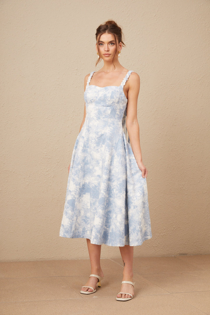Léonie Kalp Monogram-Jakarlı Denim Midi Elbise