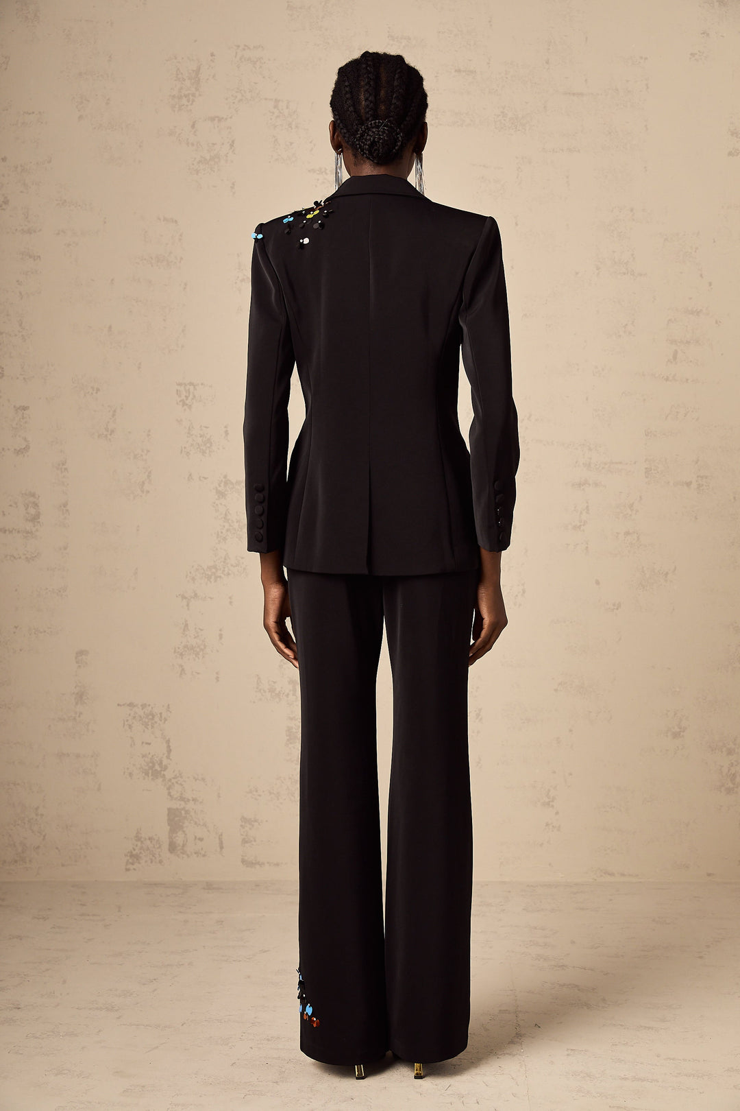 Simona Siyah Pullu Blazer &amp; Pantolon Kombin Takım