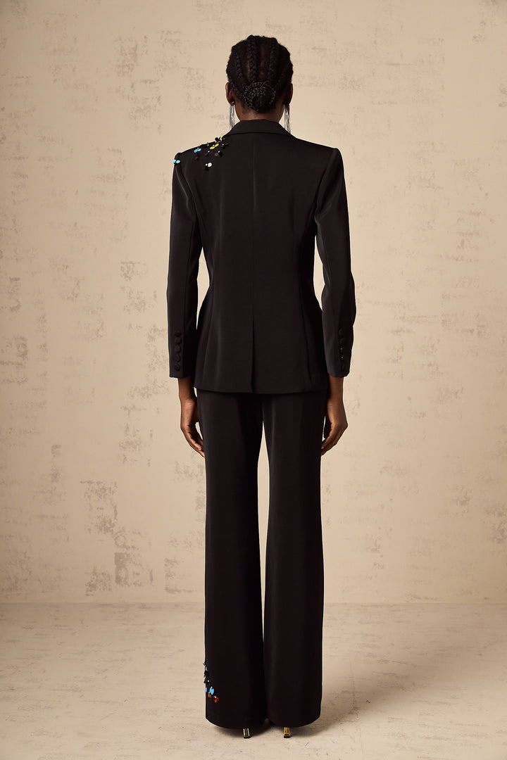 Simona Siyah Pullu Blazer &amp; Pantolon Kombin Takım