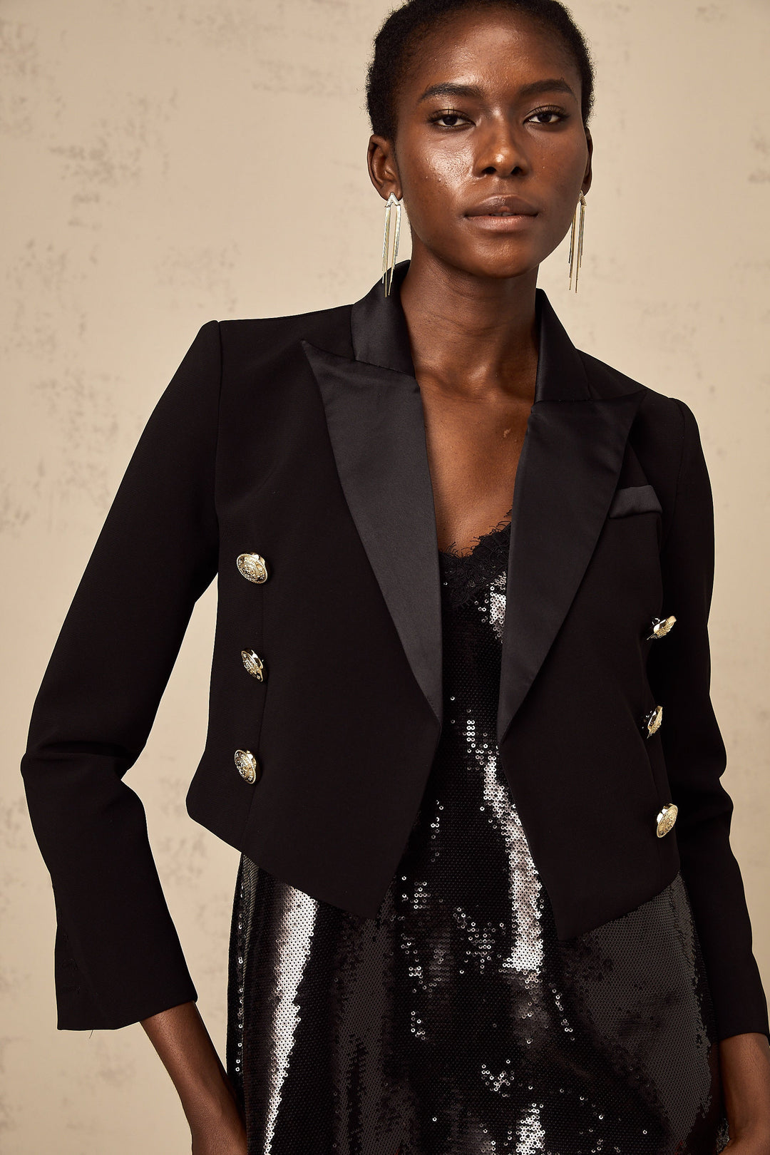 Giulia Siyah Kruvaze Kısa Blazer