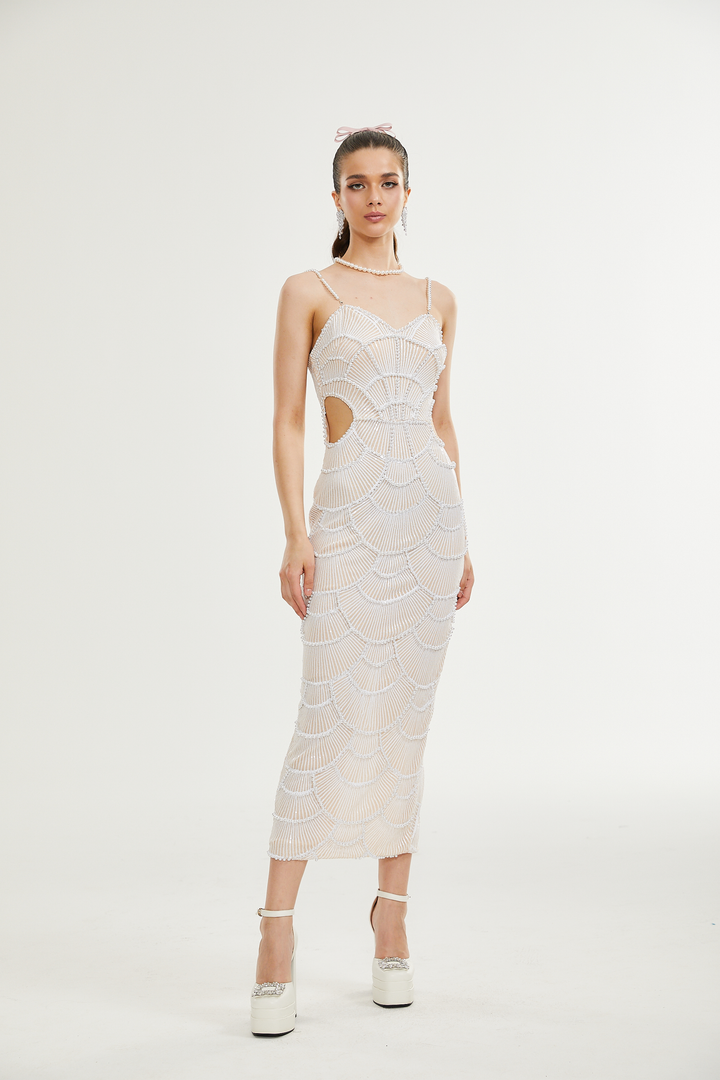 Shiema Suni İnci Pullu Midi Elbise