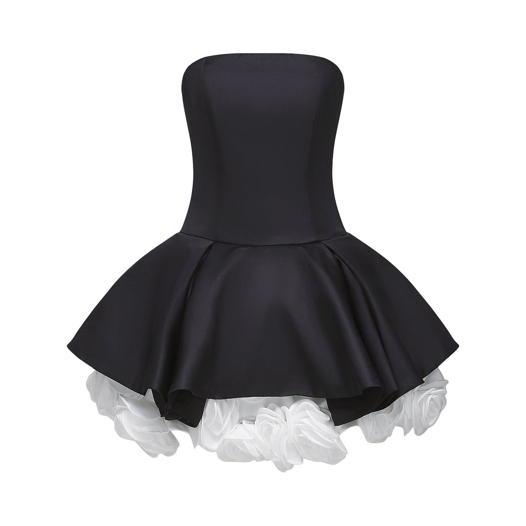 Lucie Siyah Petal Katmanlı Straplez Korse Mini Elbise