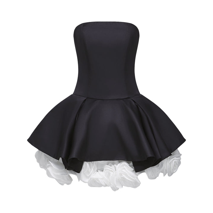 Lucie Siyah Petal Katmanlı Straplez Korse Mini Elbise