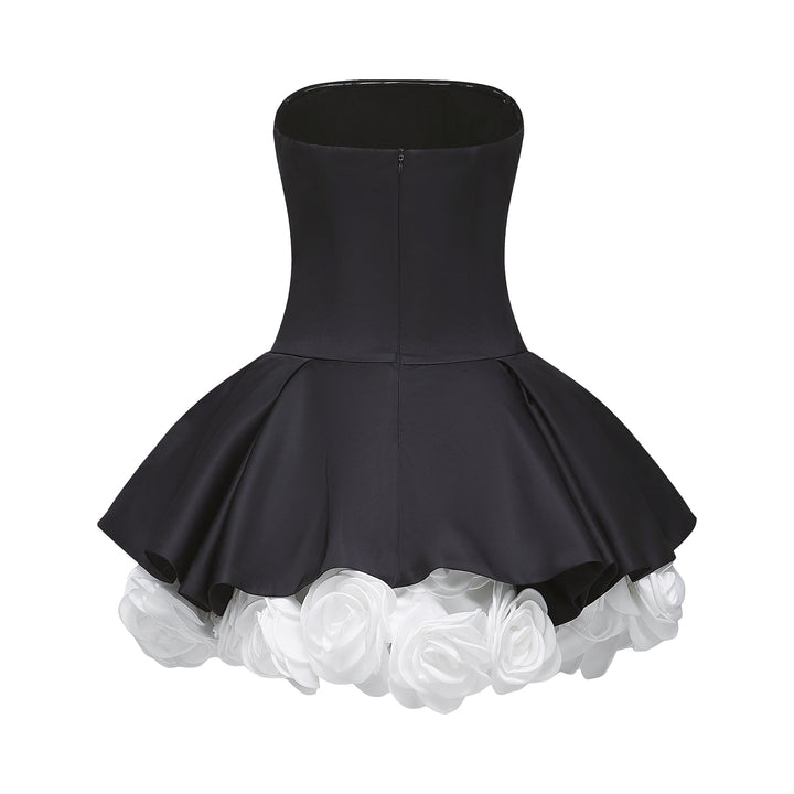 Lucie Siyah Petal Katmanlı Straplez Korse Mini Elbise