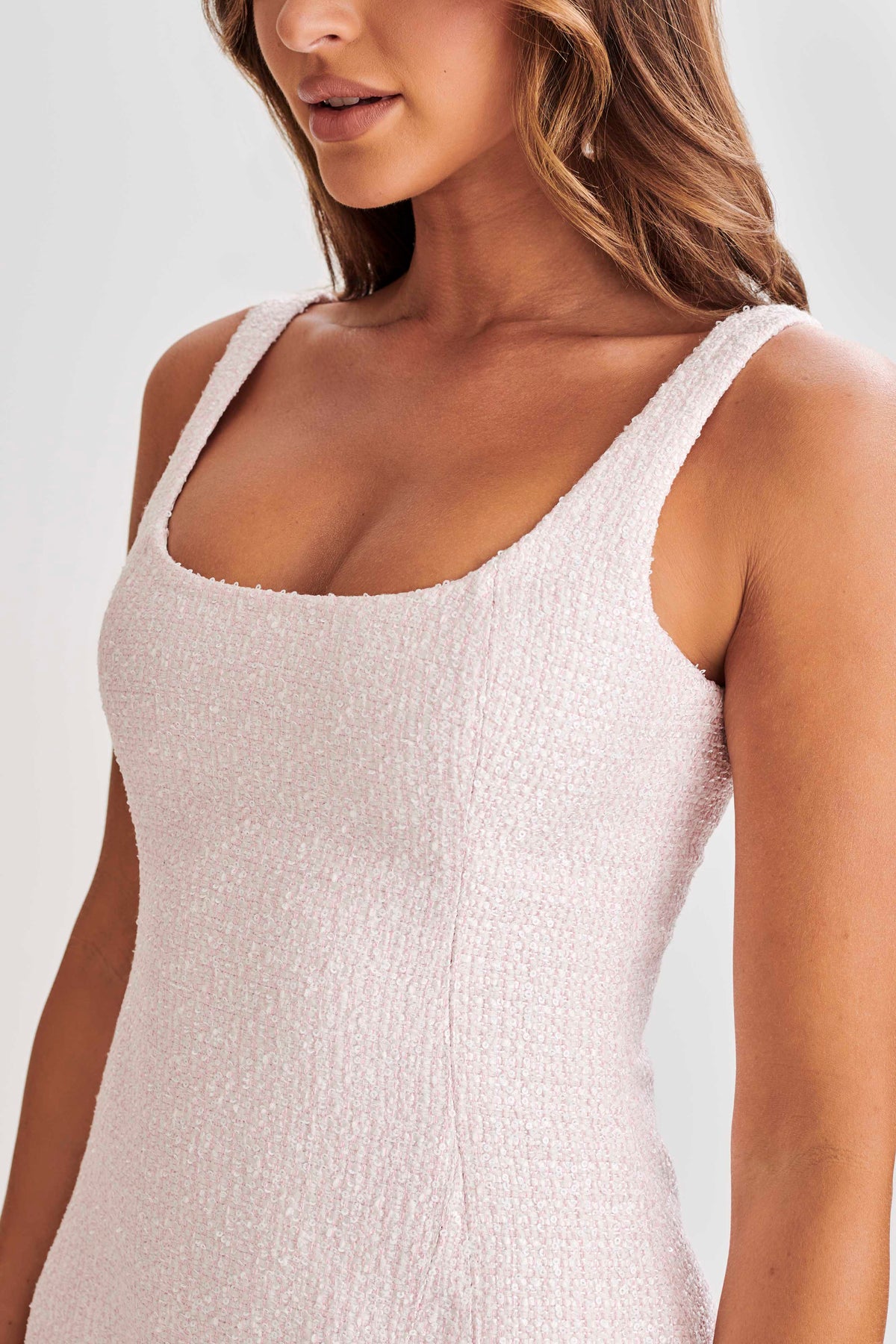 Beth Tweed Mini Elbise - Peri Floss Pembe