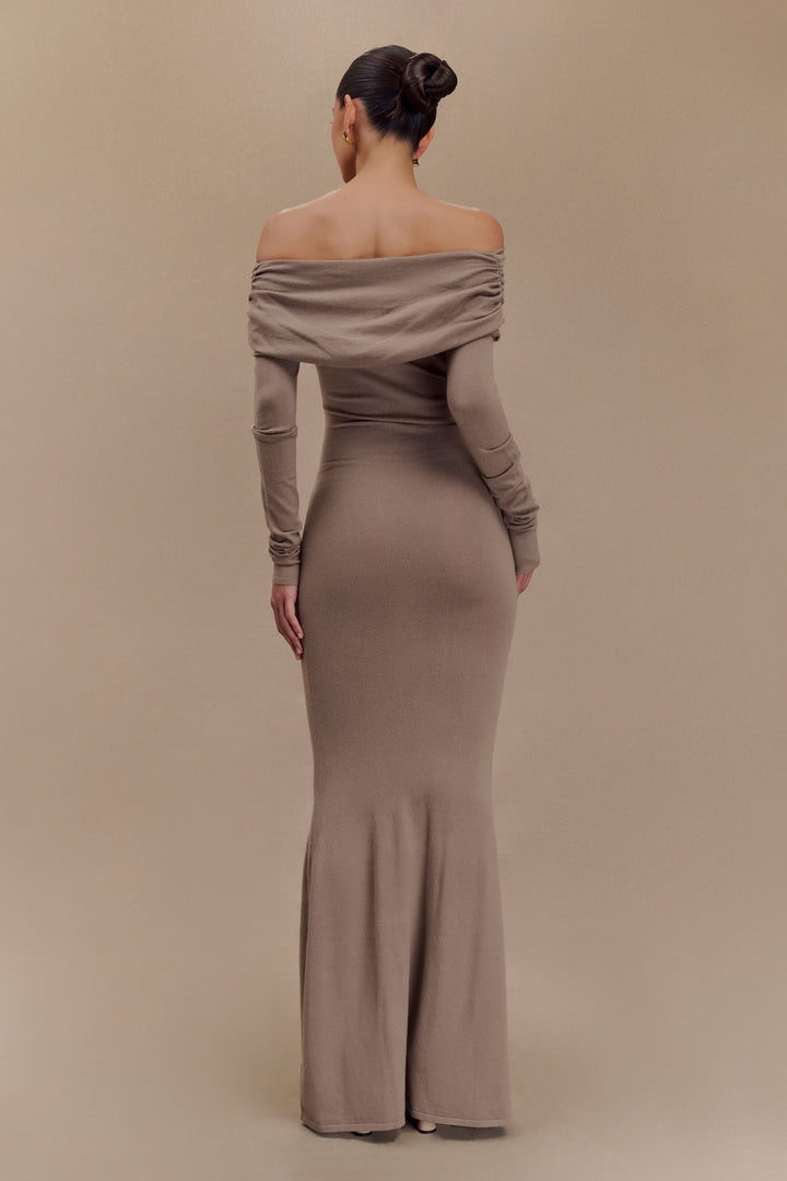 Georgiana Düşük Omuzlu Triko Midi Elbise - Stone Marle