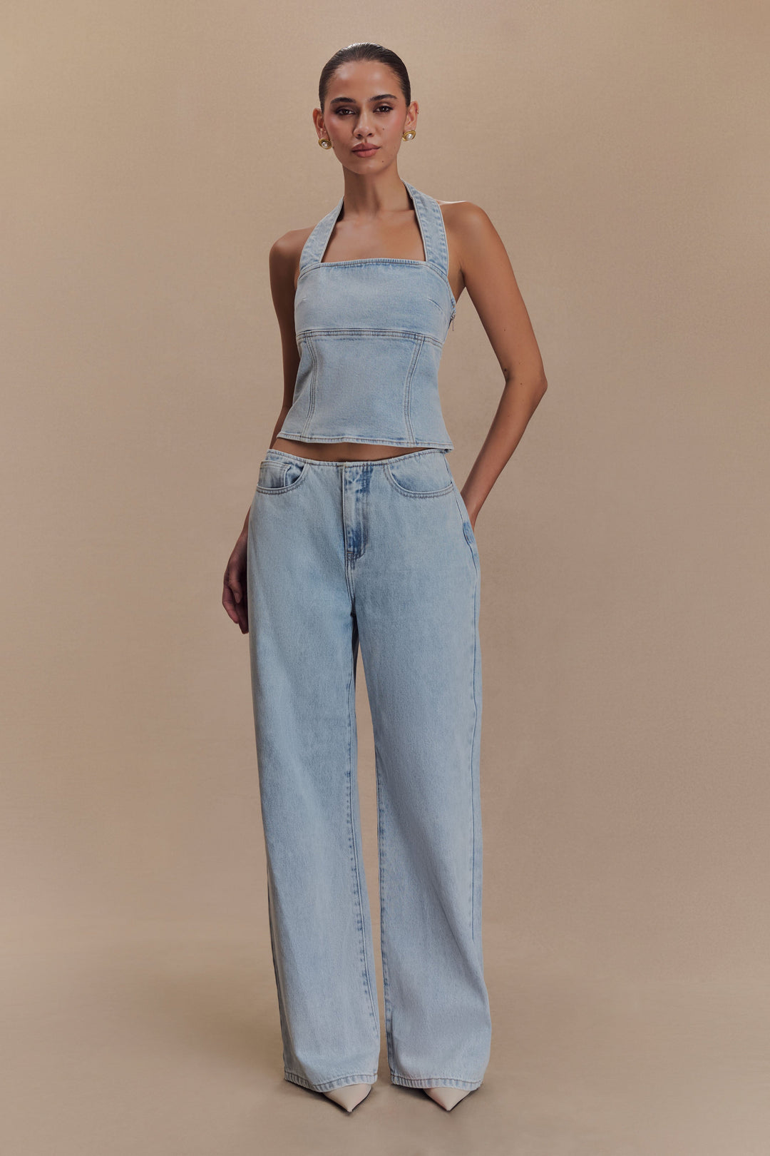Caitlin Mid Bel Denim Flare Jeans - Açık Mavi
