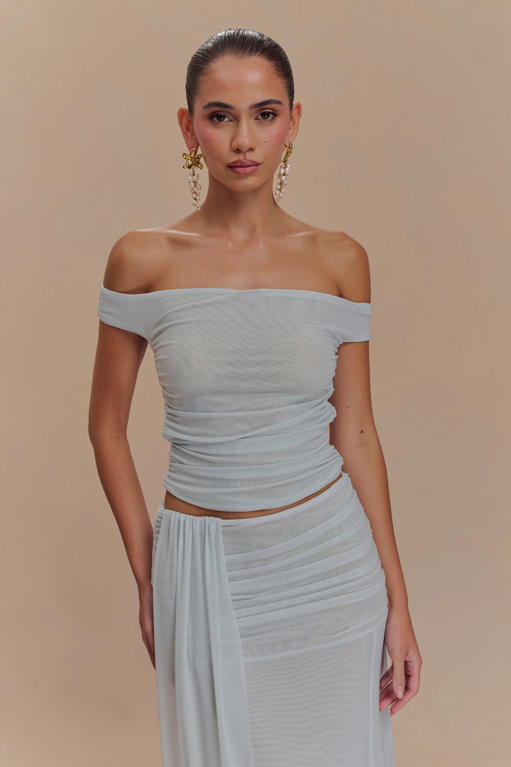 Brooklyn File Crop Top - Soluk Mavi