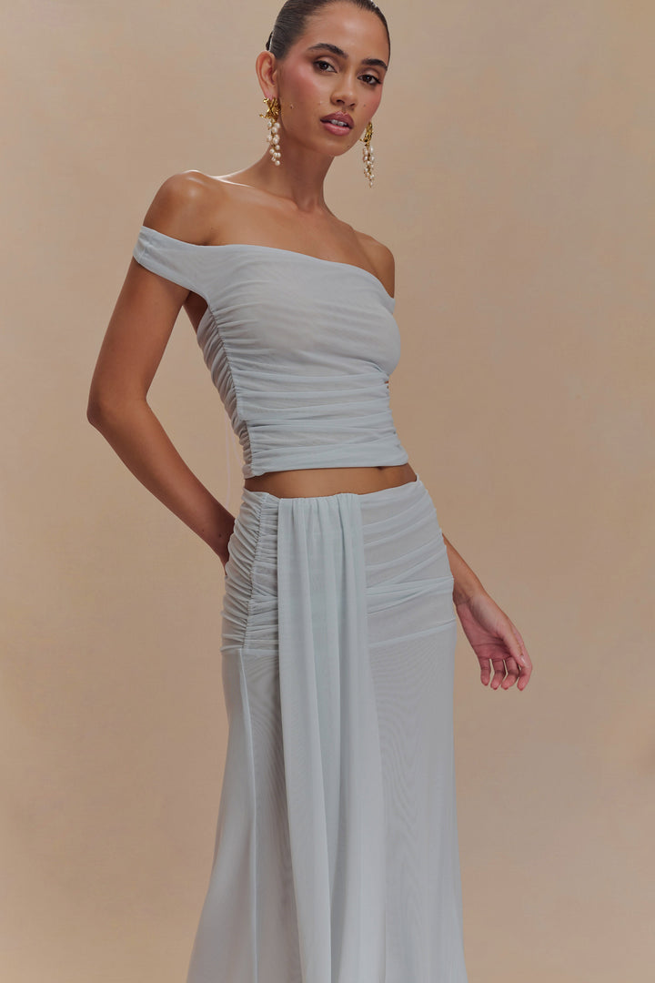 Brooklyn File Crop Top - Soluk Mavi
