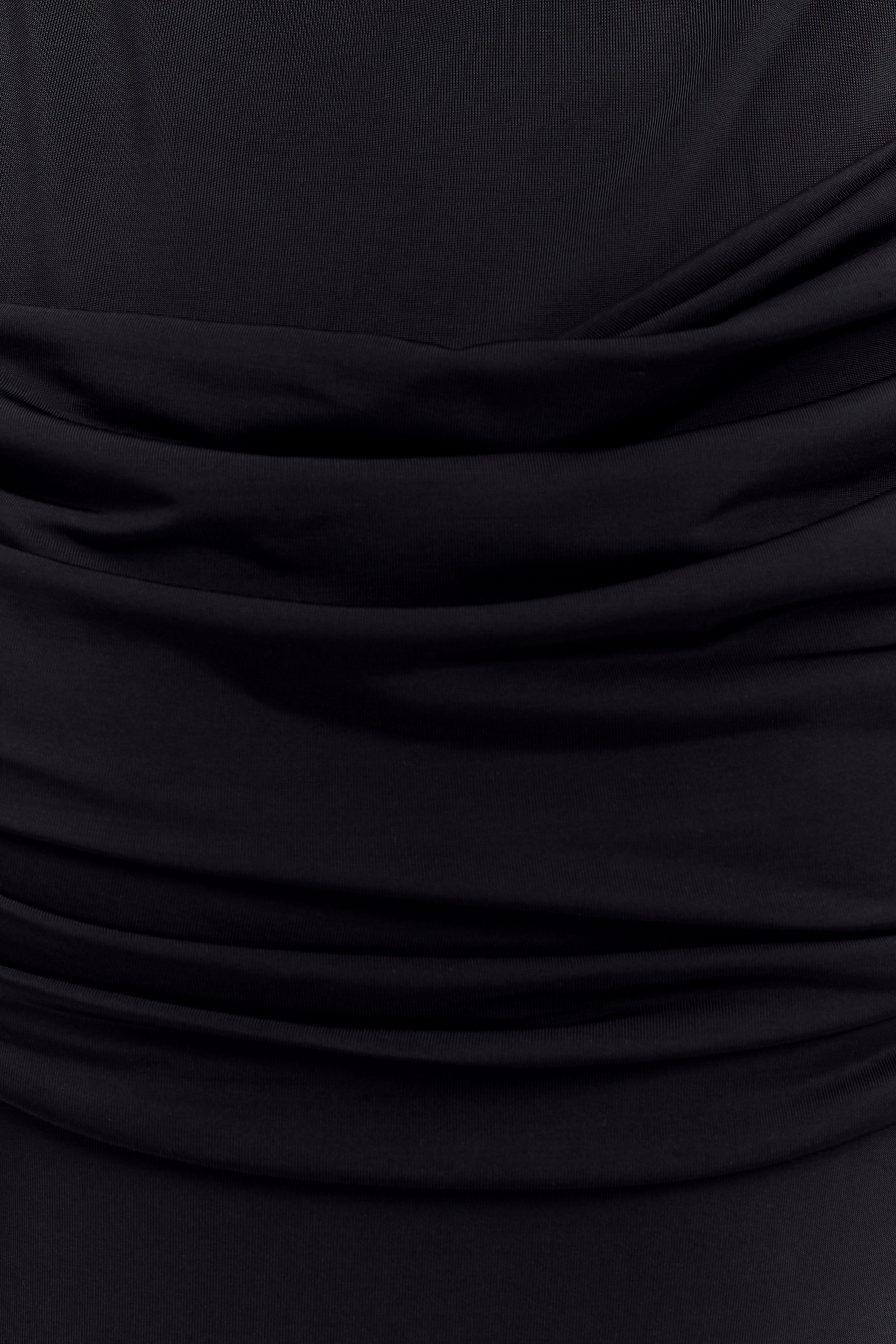 Henley Slinky Drape Maxi Elbise - Siyah