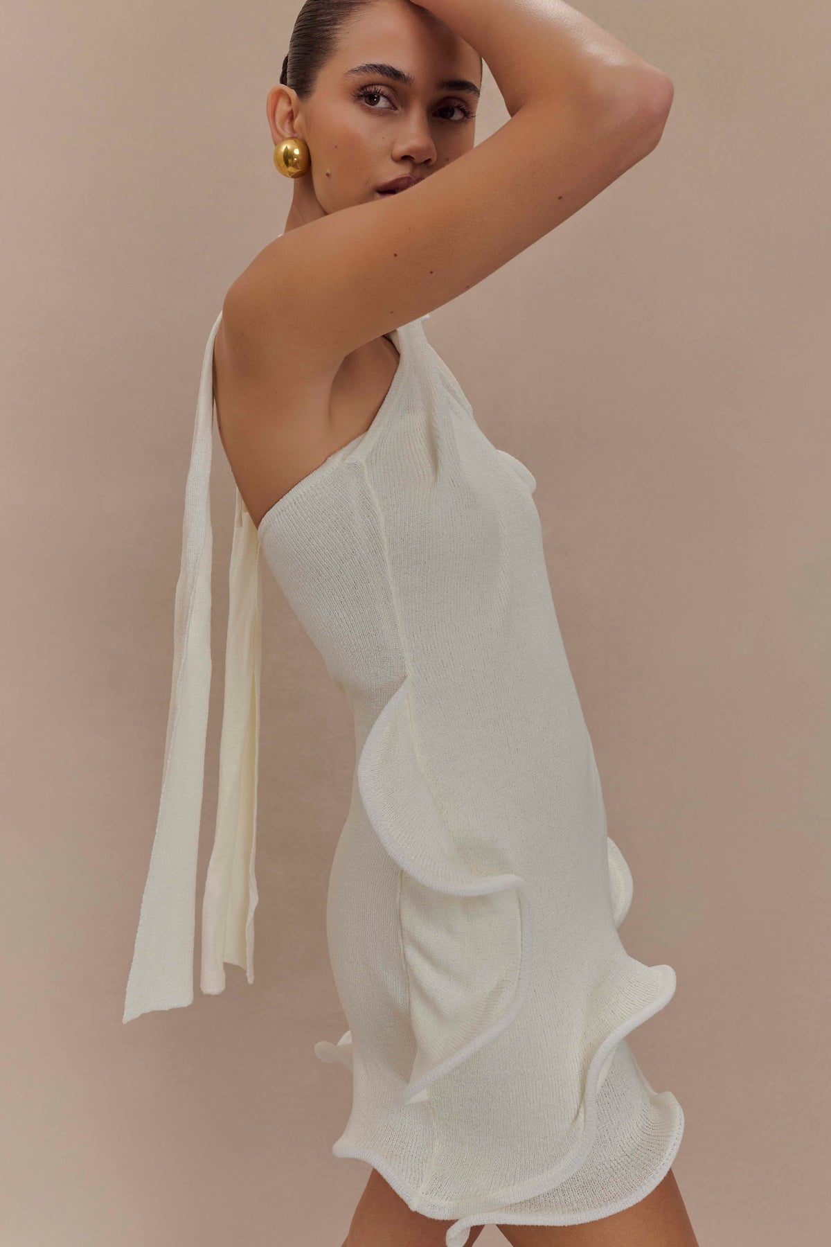 Caprice Beyaz Halter Yaka Triko Mini Elbise