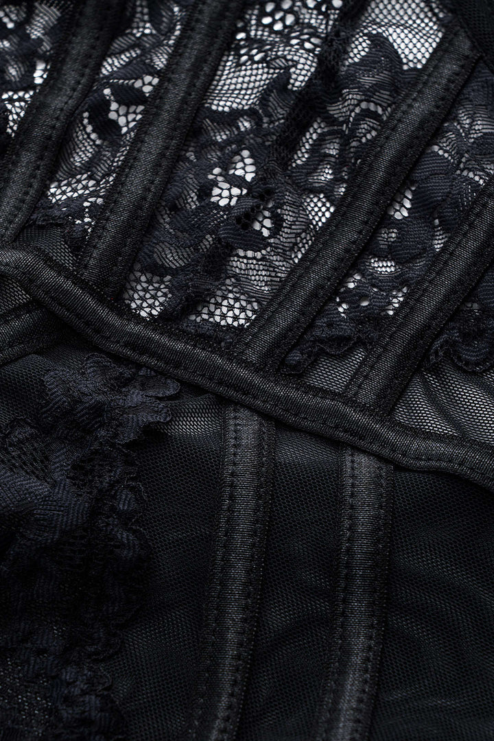 Tül ve Dantelli Büstiyer Korse Bodysuit
