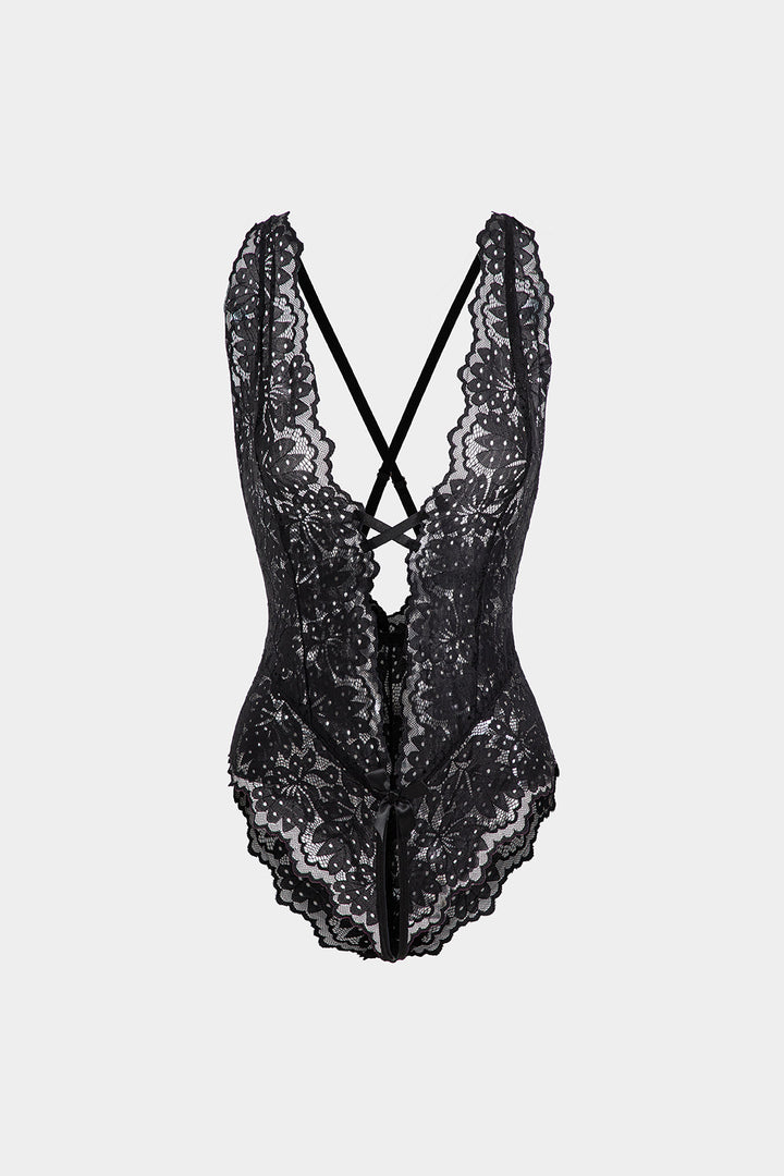 Dantel Kesik Detaylı Bağlama Önü ve Sırt Açık Bodysuit