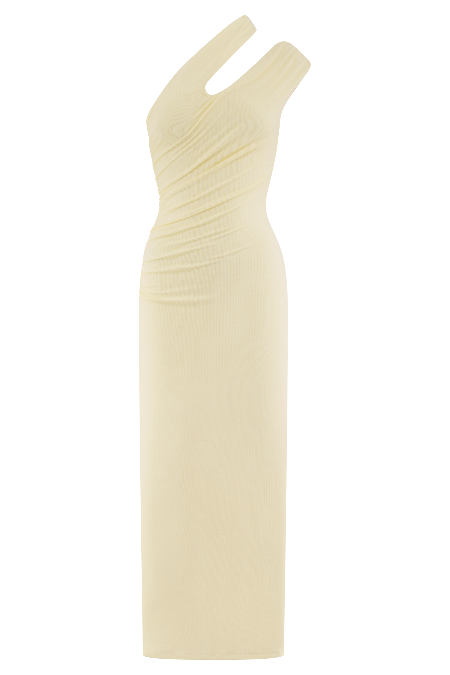 Anastasia Tek Omuz Modal Midi Elbise - Soluk Limon