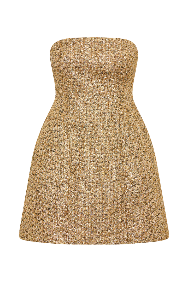 Gala Straplez Tüvit Mini Elbise - Gold