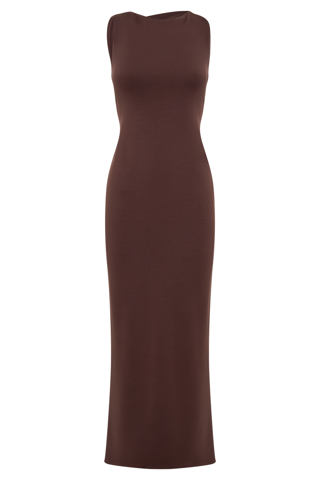 Catelyn Asimetrik Scuba Jersey Midi Elbise - Kakao Kahvesi