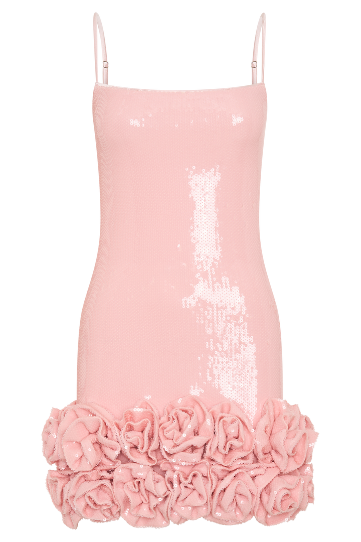 Faye Payet Çiçek Mini Elbise - Soluk Pembe