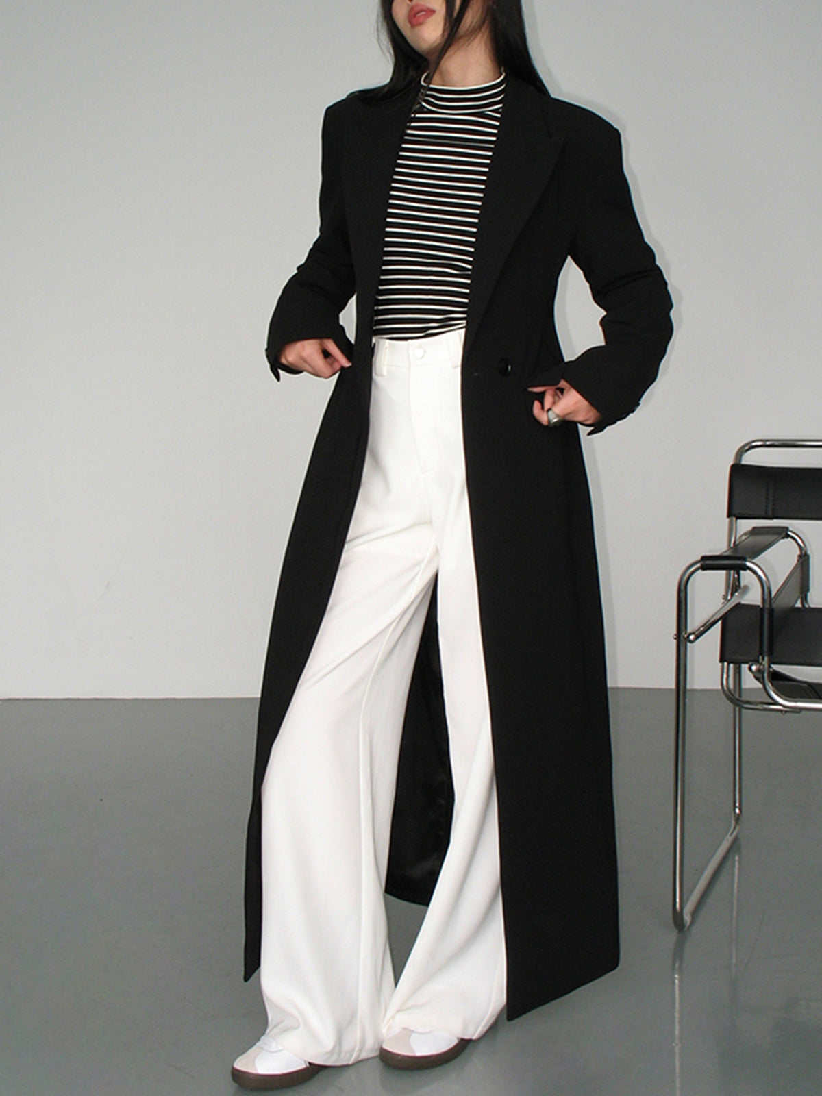 Yaka Cepli Blazer Ceket Siyah Uzun Kol Elegant