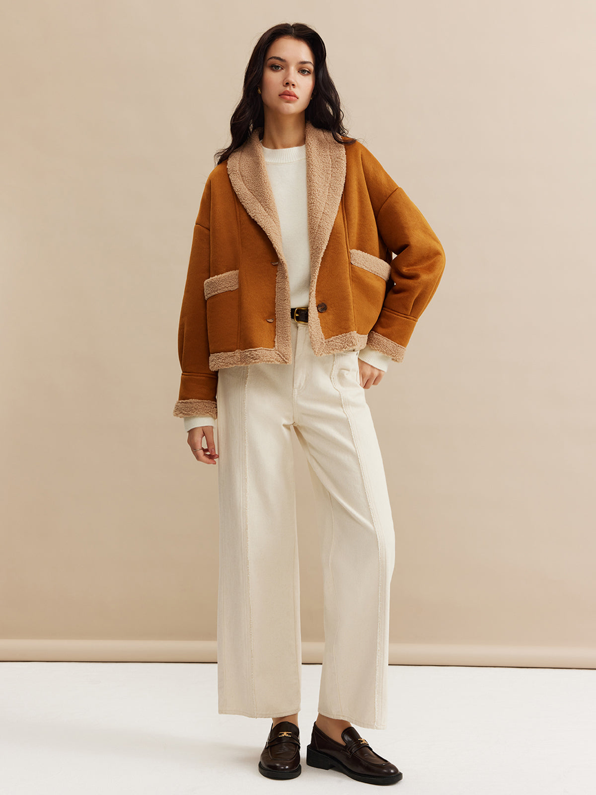 Boheme Minky Astarlı Süet Ceket Kahverengi Oversized