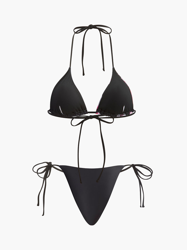 Çiçek Desenli Bikini Yarı Şeffaf Etek ile