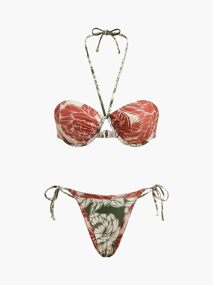 Çiçekli Bikini Seti Bağlama Kenar Etek ile