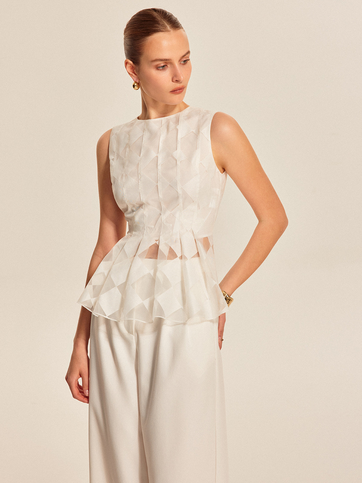 Yarı Şeffaf Geometrik Peplum Üst
