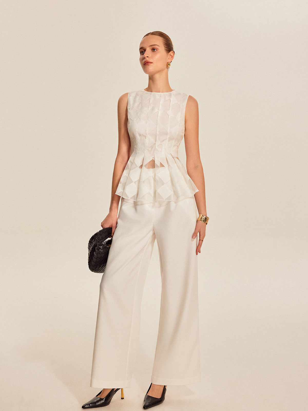 Yarı Şeffaf Geometrik Peplum Üst